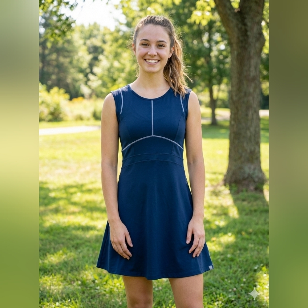 Title Nine Womens Golf Tennis Stretch Navy Sleeveless Athletic Midi Dress Size M
